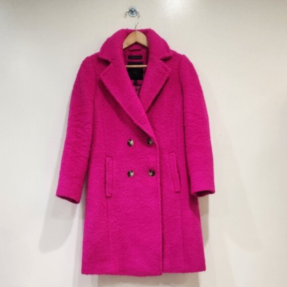 💥UBER GORGE!💥Tailored Double-Breasted Brushed Wool Blend Coat in Fuchsia Pink - Picture 8 of 15